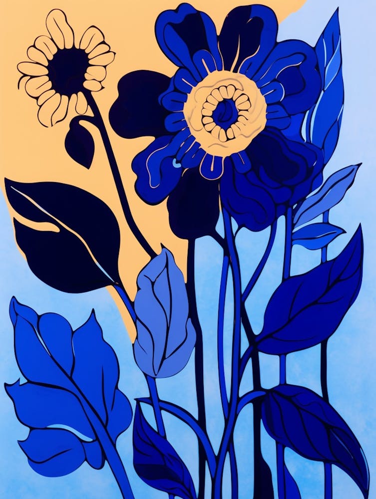 Blue Flower Illustration Sunflower 2