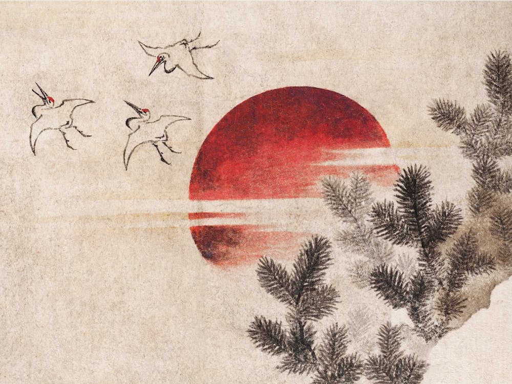 Birds And Sunset, Katsushika Hokusai