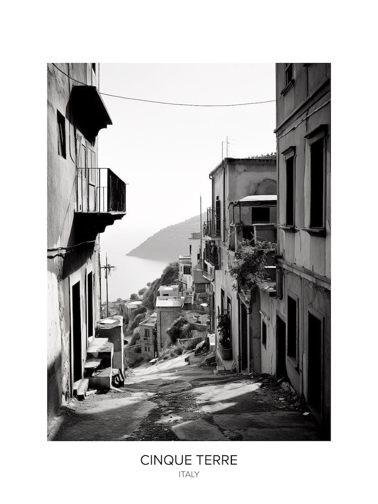 Poster Of Cinque Terre, Italy, Black And White Photo 2
