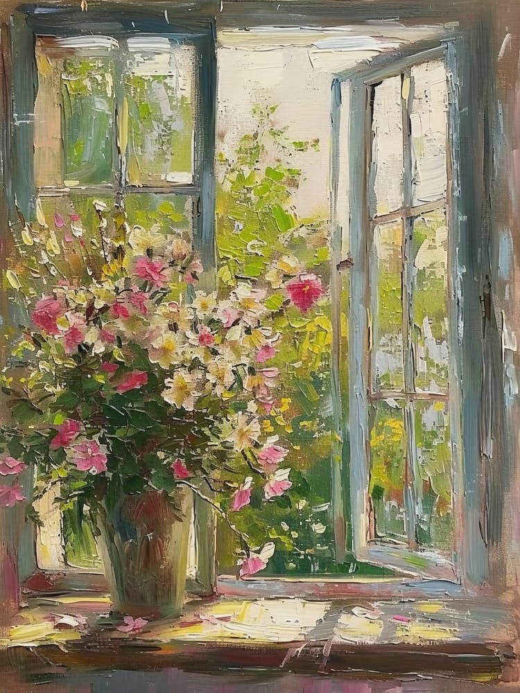 Azalea Flowers On A Cottage Window 3