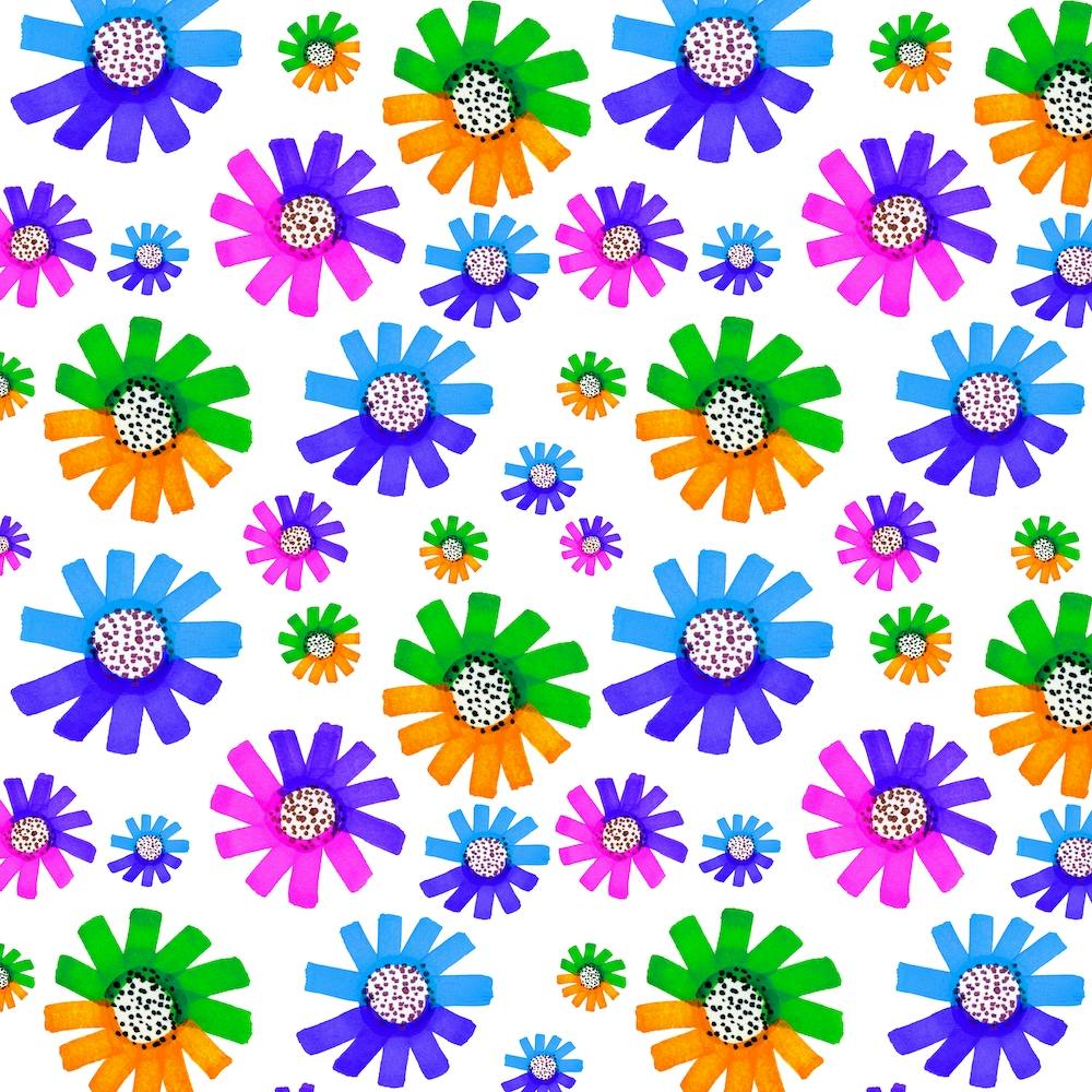 Fancy Florals Green Blue Lavender Orange