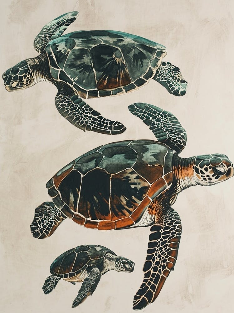 Three Minimalist Vintage Sea Turtles 1