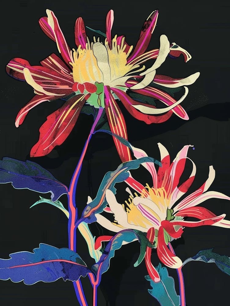 Neon Flowers On Black Chrysanthemum 3