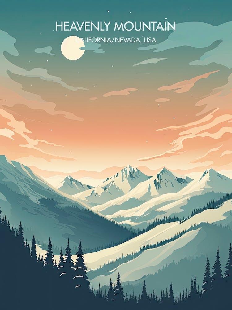 Poster Of Heavenly Mountain   California Nevada, Usa, Ski Resort Illustration 1