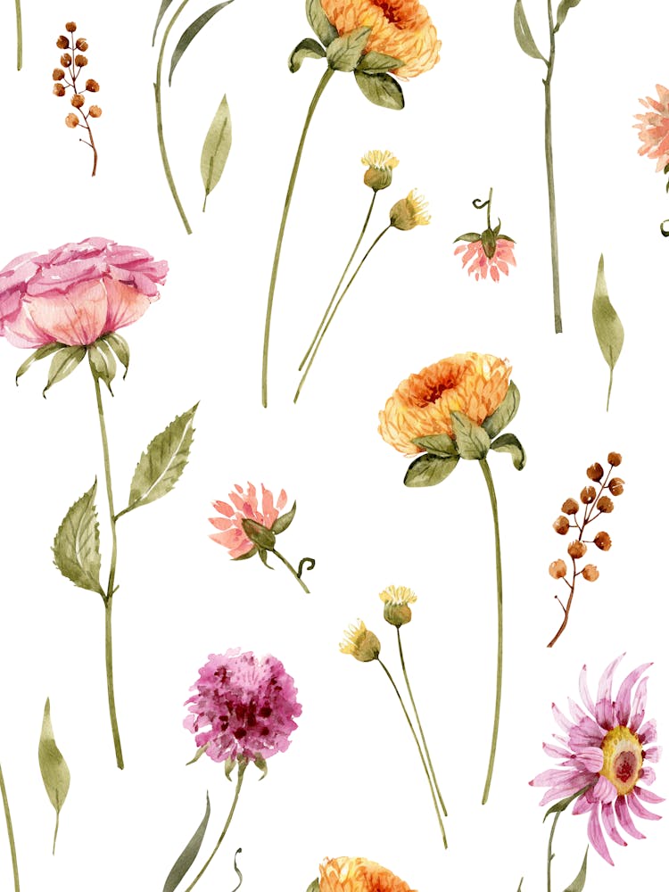 Watercolor Flowers Seamless Pattern