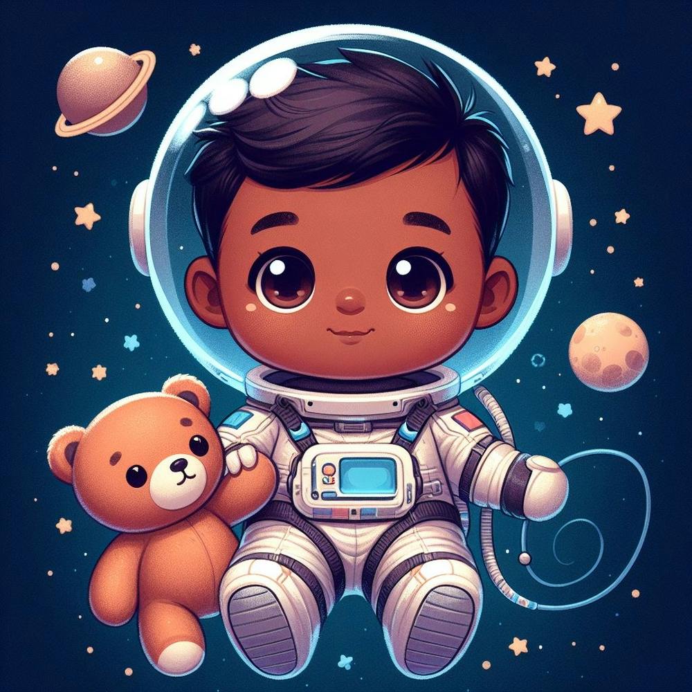 Little Astronaut With Teddy Bear