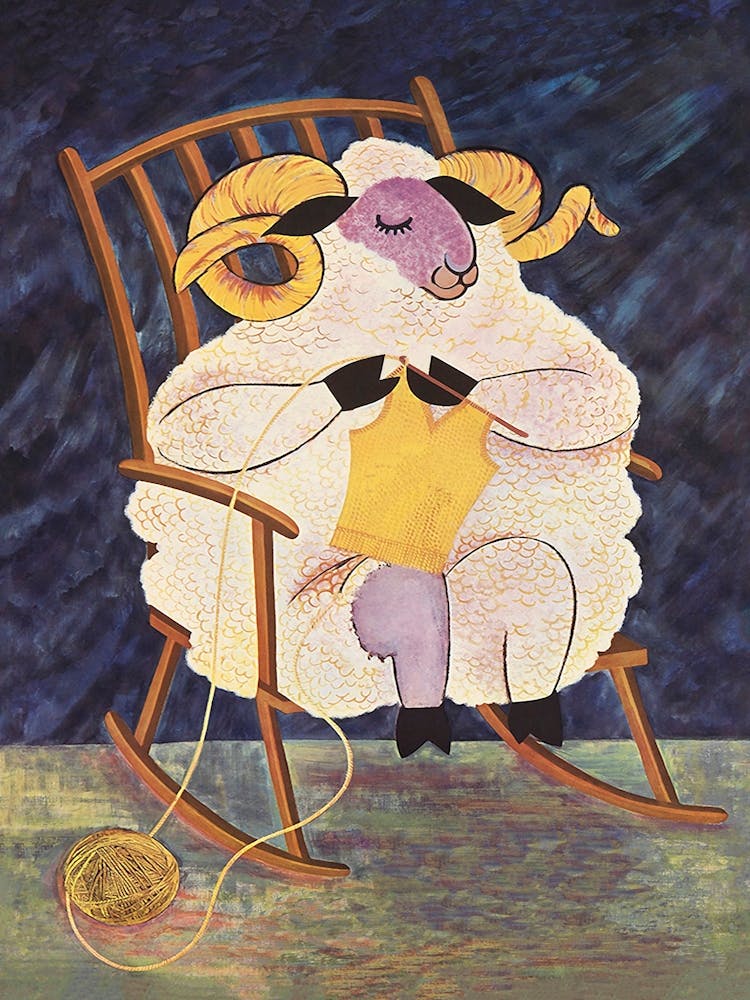 Sheep with Crochet Needle Vintage Poster