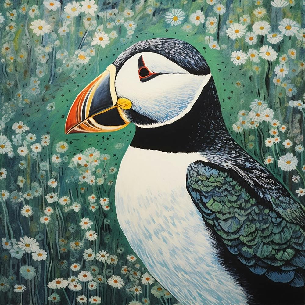Ohara Koson Inspired Bird Painting Puffin 1 Square