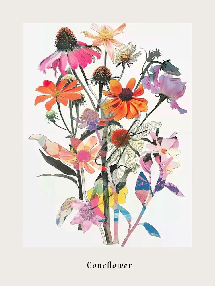 Coneflower 2 Collage Flower Bouquet Poster