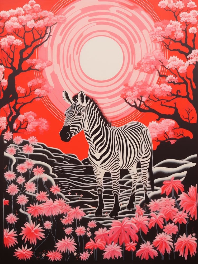 Pink & Black Zebra In The Moonlight