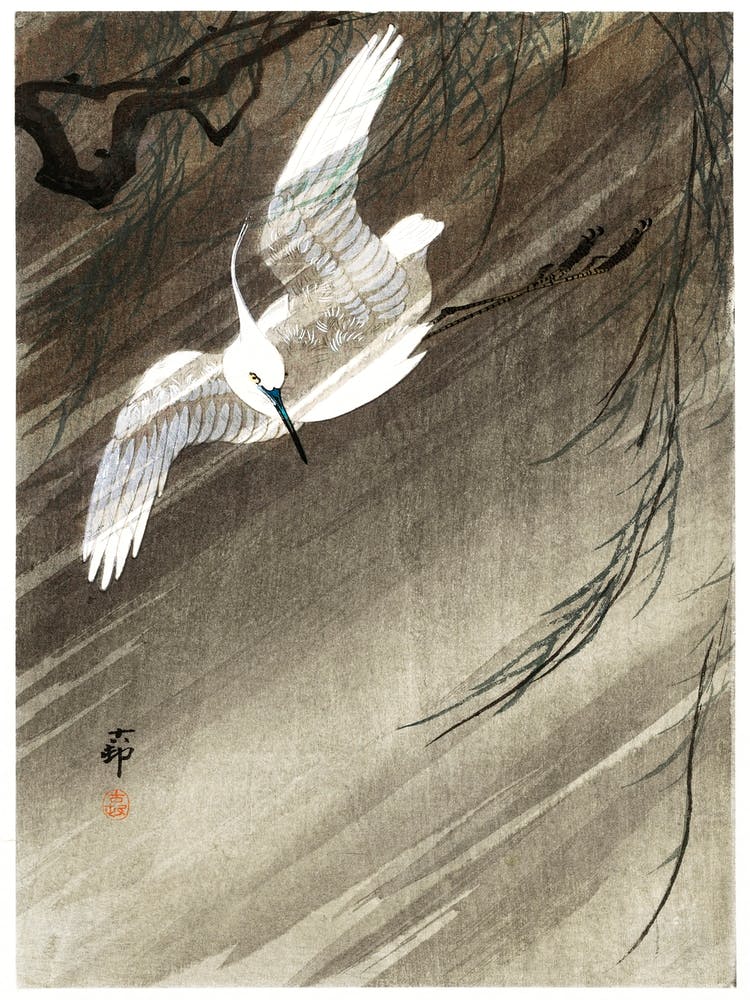Egret In Storm (1900 1936), Ohara Koson