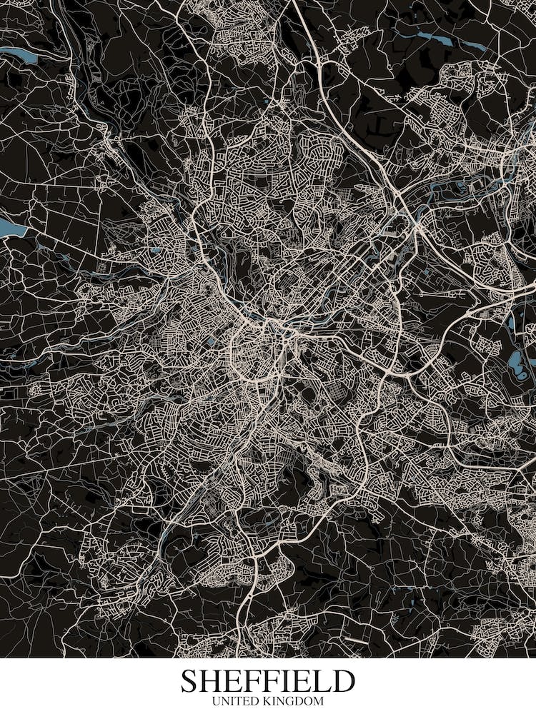 Sheffield Black Blue Map
