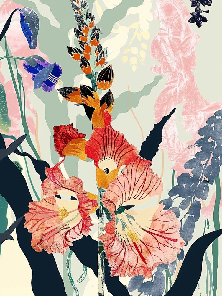 Colourful Flower Illustration Hollyhock 2