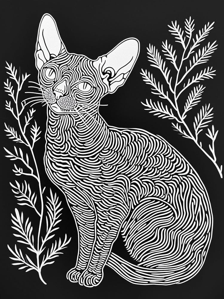 Selkirk Rex Cat Minimalist Illustration 3