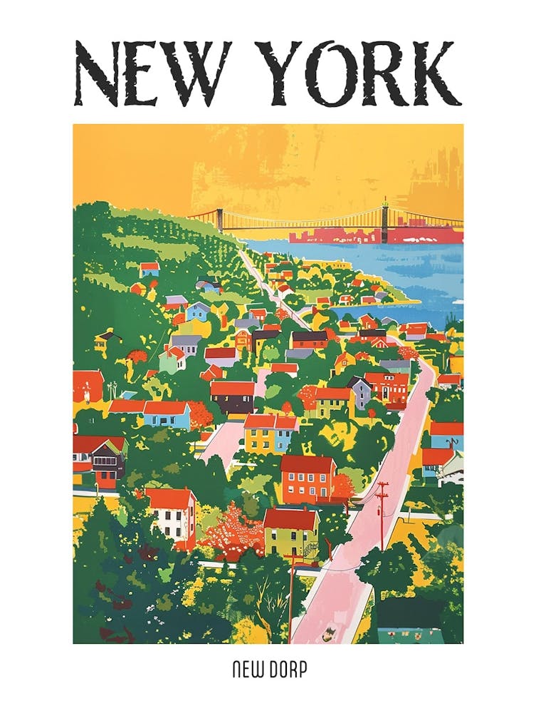 New Dorp New York Illustration Sérigraphiée Colorée 1 Affiche