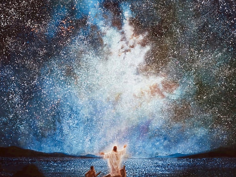 Voyage Divin, Art Chrétien, Jésus-Christ en Mer, Étoiles Divines, Art Digital du Christ, Peinture de Jésus, Art Mural Verset Biblique, Décor Chrétien