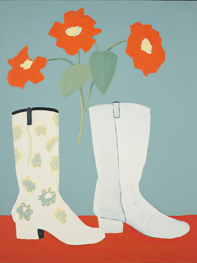 A Painting Of Cowboy Boots With Red Flowers, Pop Art Style 9