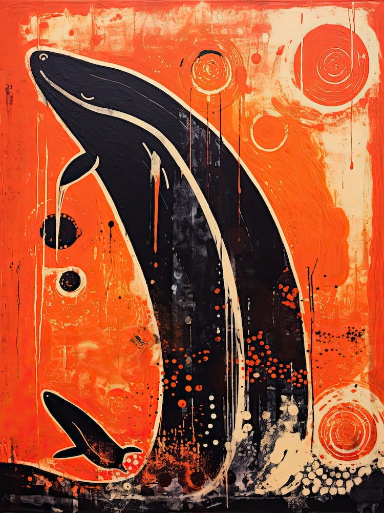 Whale, Woodblock Animal Drawing 2