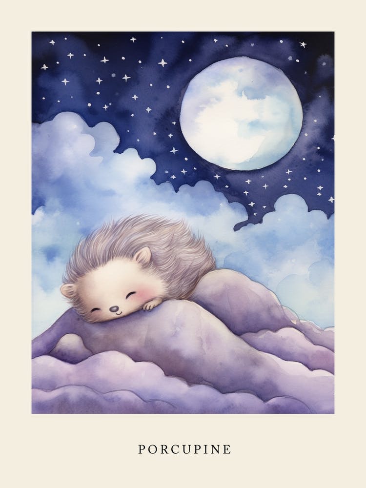 Baby Porcupine 1 Sleeping In The Clouds Nursery Poster