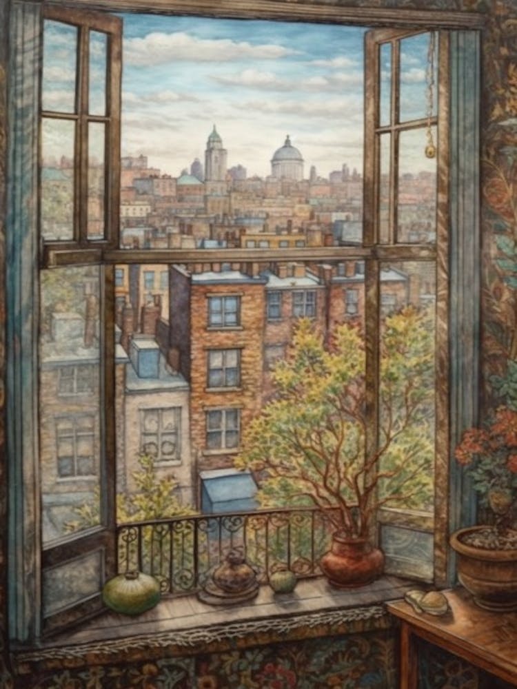 A Window View Of New York In The Style Of Art Nouveau 2