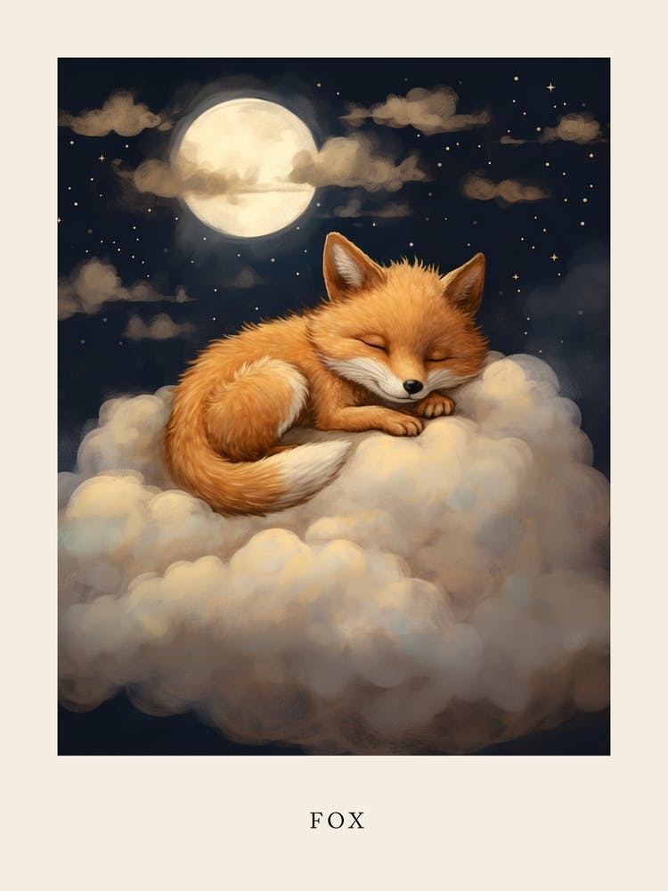 Babyfuchs 10 schlafend in den Wolken Kinderzimmer Poster