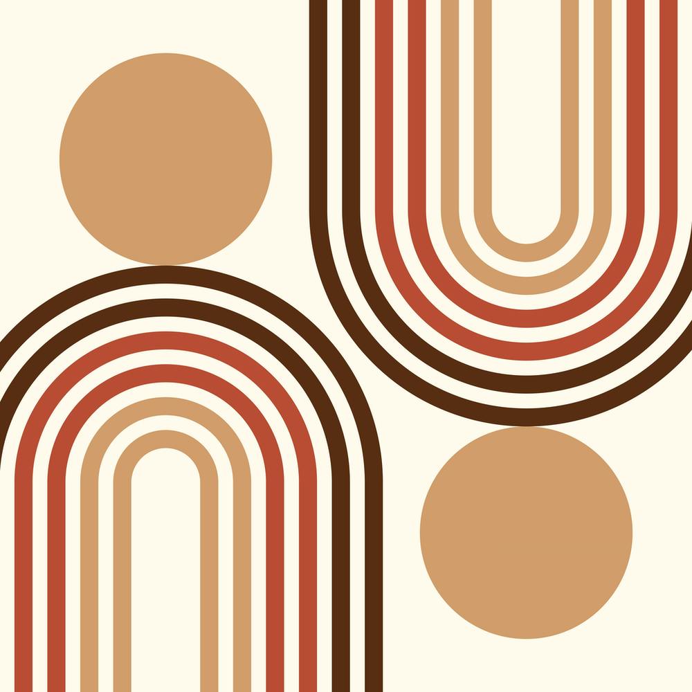 Mid Century Modern Geometric in retro gold brown terracotta (Rainbow and Sun Abstract Design) 7