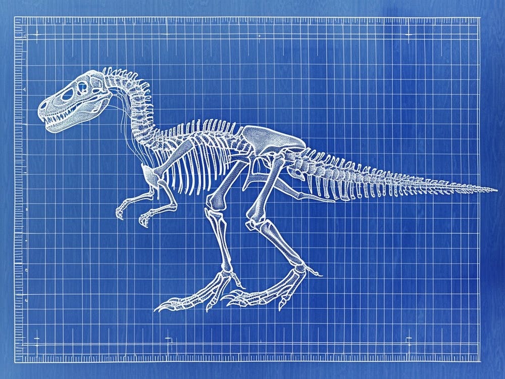 Deinonychus Skeleton Hand Drawn Blueprint 4