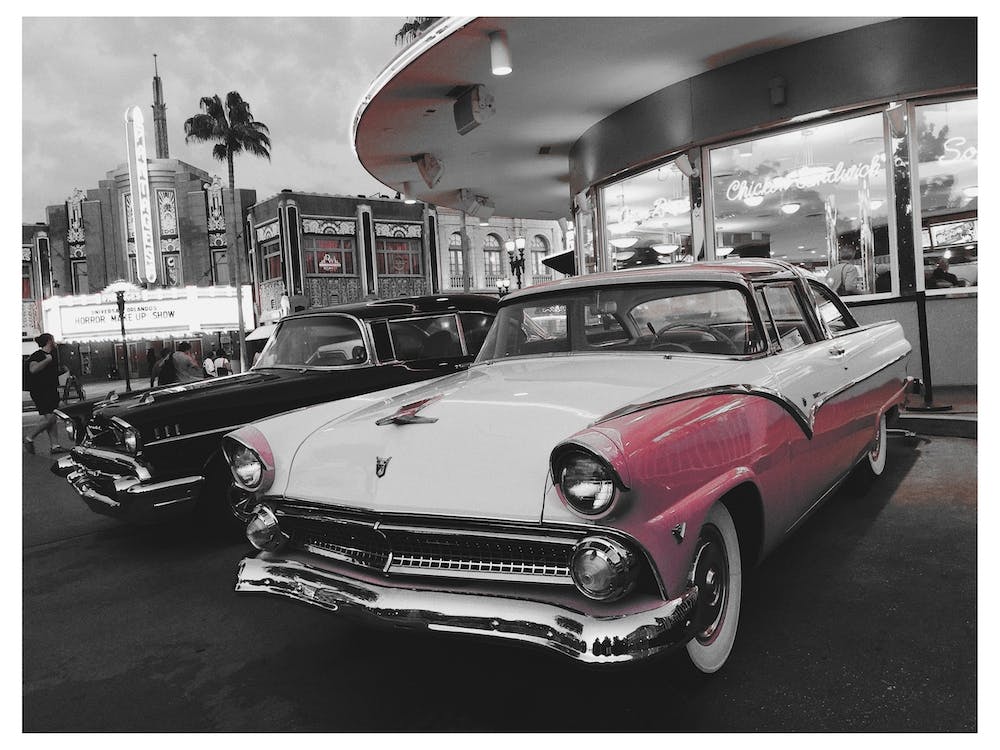 Vintage America Pink Car at Diner
