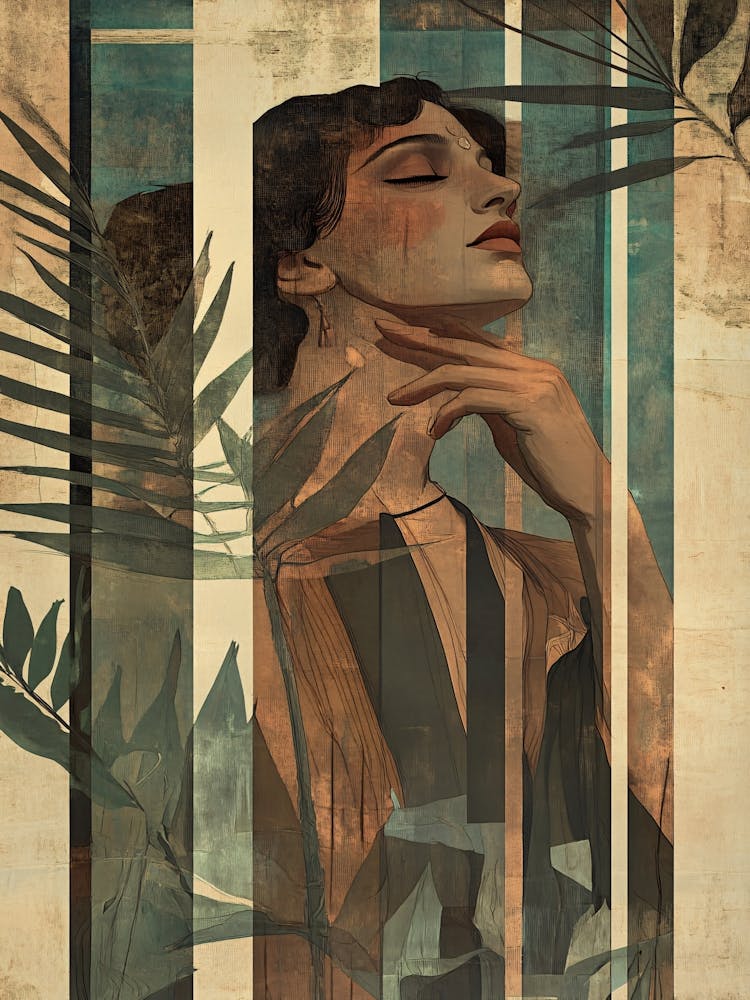 Art Decor Vintage Woman With Leaves