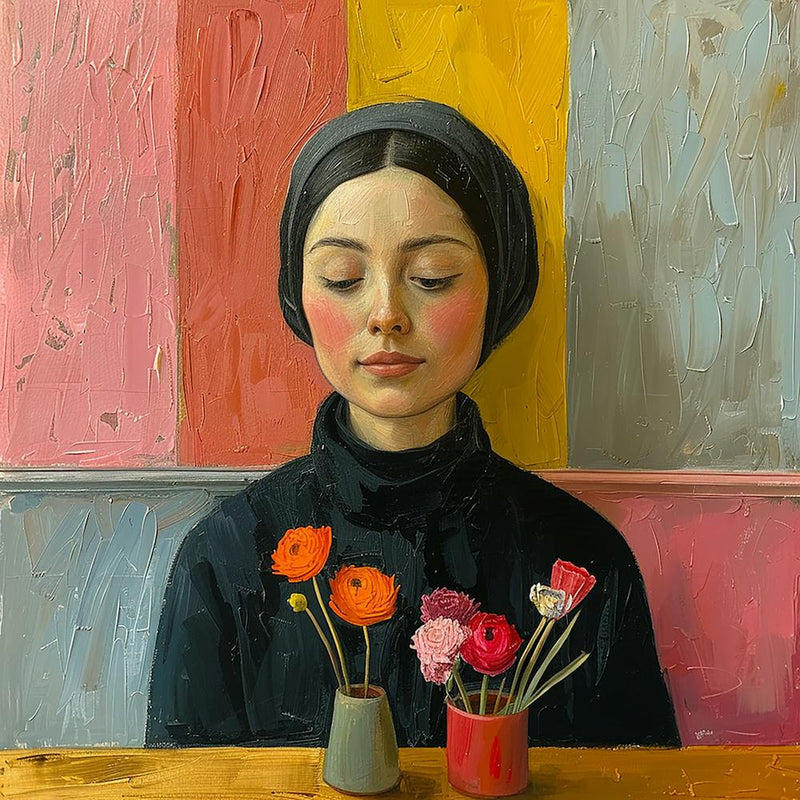Portrait of a Woman with flowers - city wall art, colorful wall art, home decor, minimal art, modern wall art, wall art, wall decoration, wall print colourful wall art, decor wall art, digital art, digital art download, interior wall art, downloadable art
