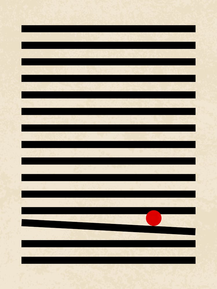 Minimalist Lines with Red Circle Abstract Art