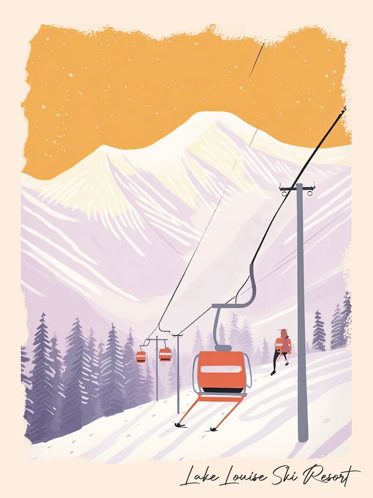 Poster Of Lake Louise Ski Resort   Alberta, Canada, Ski Resort Pastel Colours Illustration 2