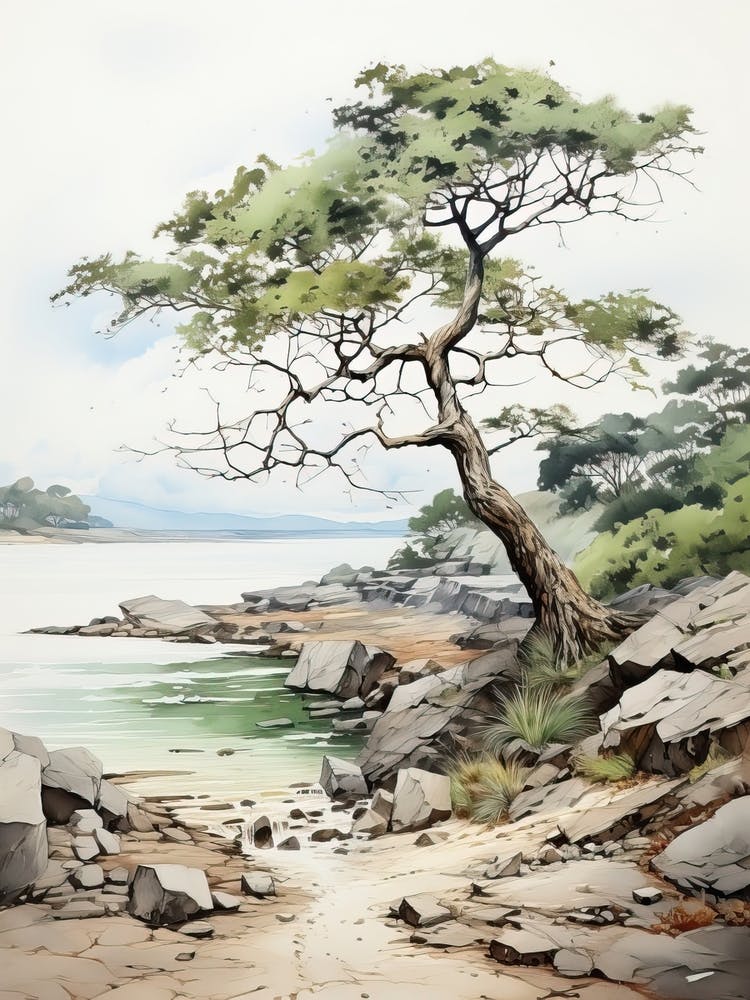 Ishigaki Island In Okinawa, Japanese Brush Painting, Ukiyo E, Minimal 1