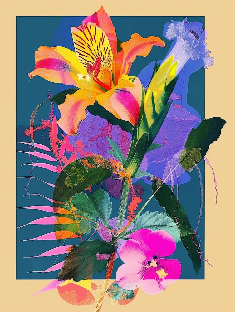Portulaca 1 Neon Flower Collage
