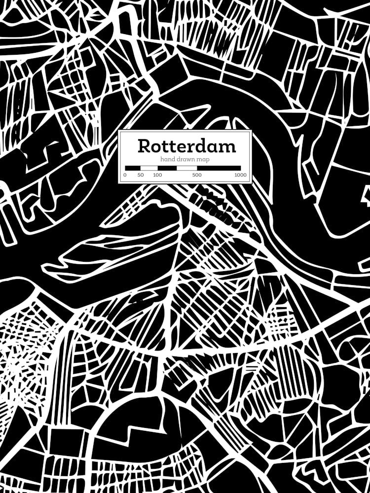 Rotterdam (Holland) City Map — Hand-drawn map, vector black map