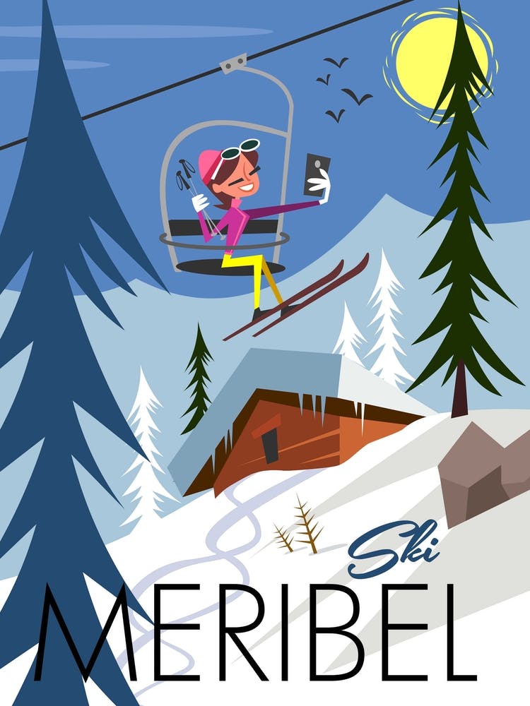 Meribel Ski Poster Blue & White