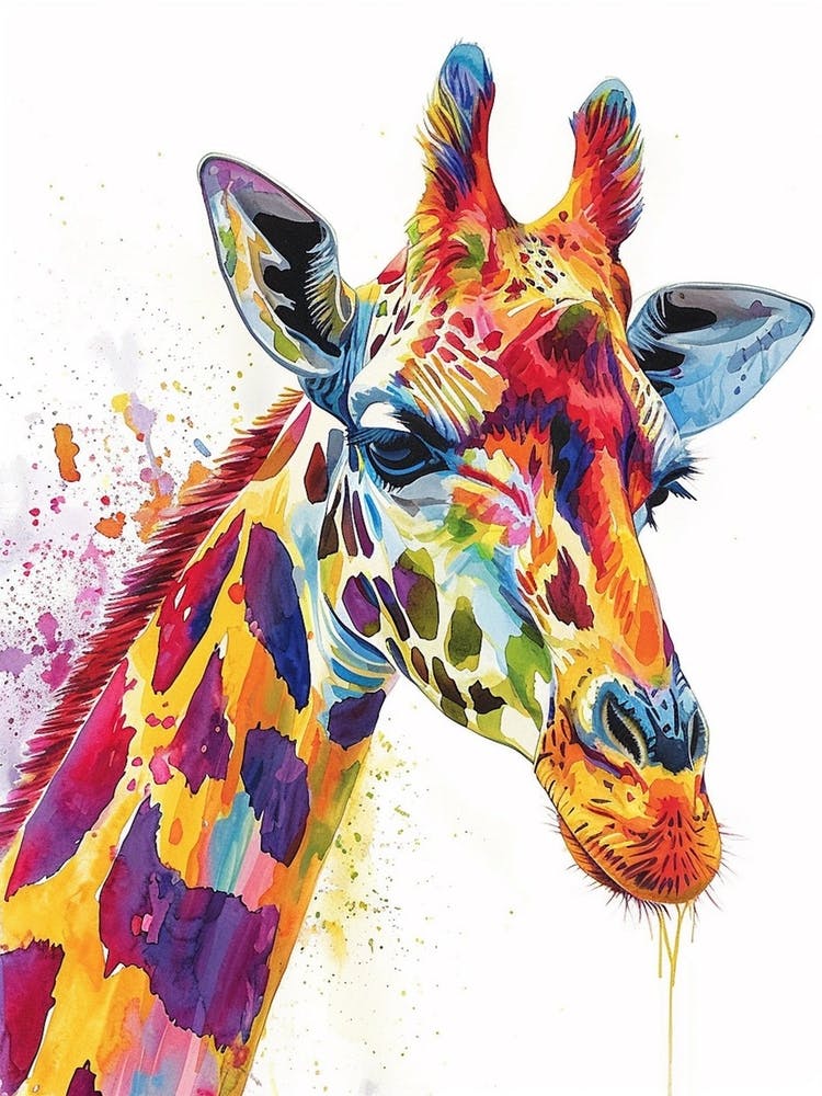 Watercolour Rainbow Giraffe 2
