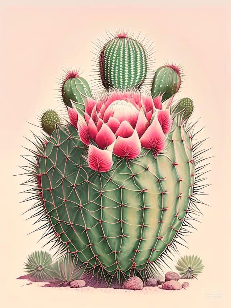 Acanthocalycium Cactus Retro Drawing 1