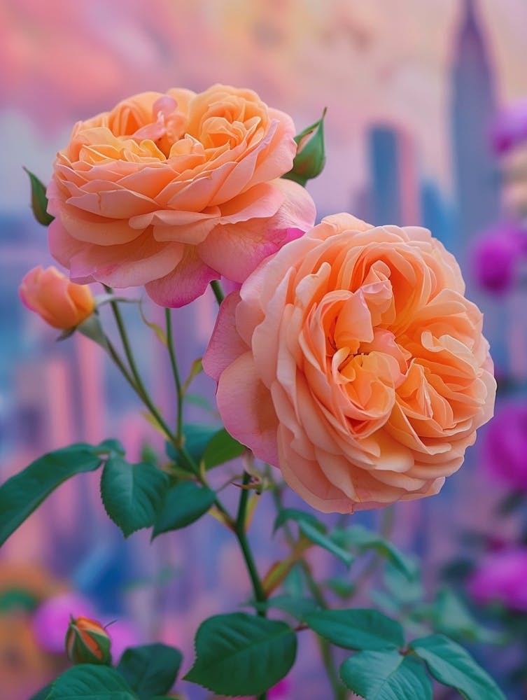 English Roses Painting Rose With A Cityscape 3