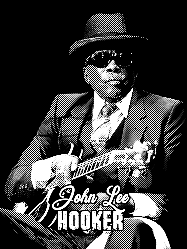 John Lee Hooker Blue Musician Legend in Black White Line Art