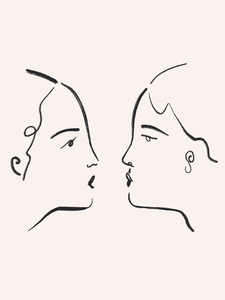 The Kiss Line Drawing Illustration