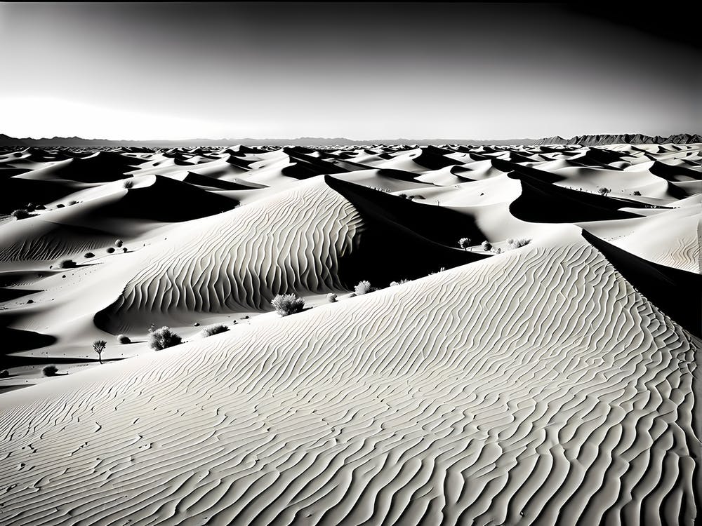 Sand Dunes, black and white monochromatic art