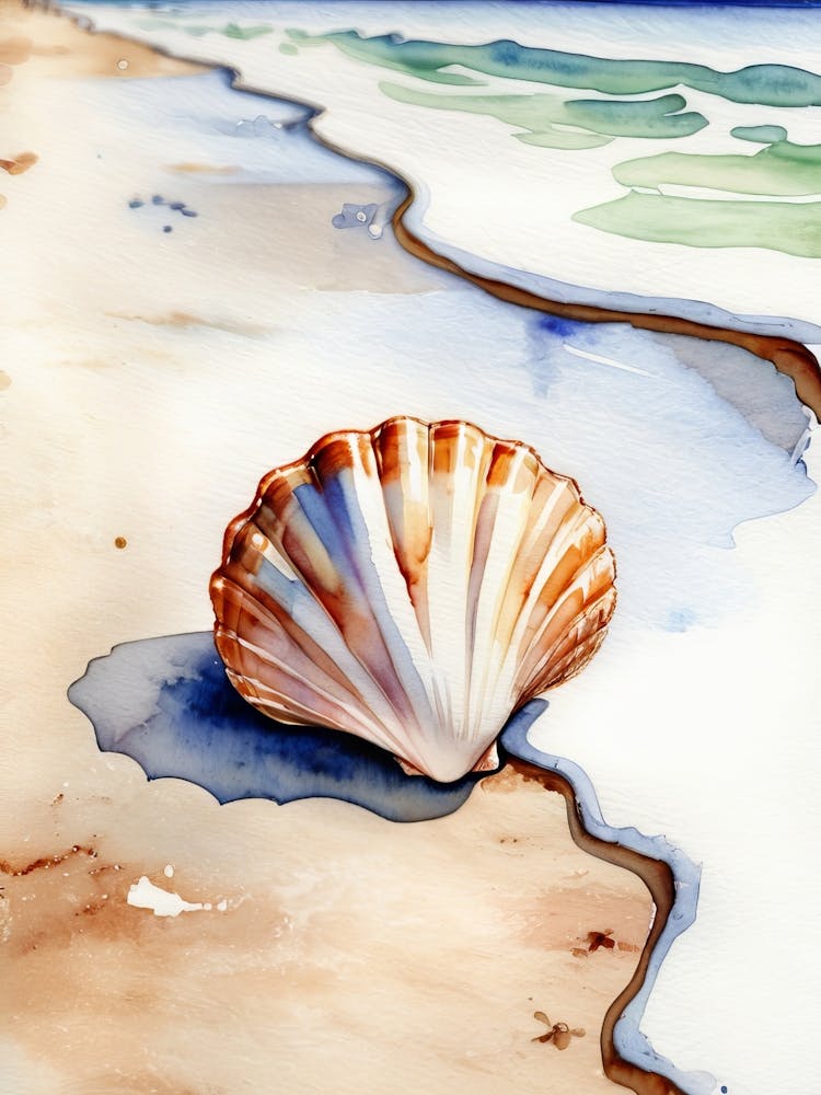 Muschel am Strand, Aquarellmalerei 22