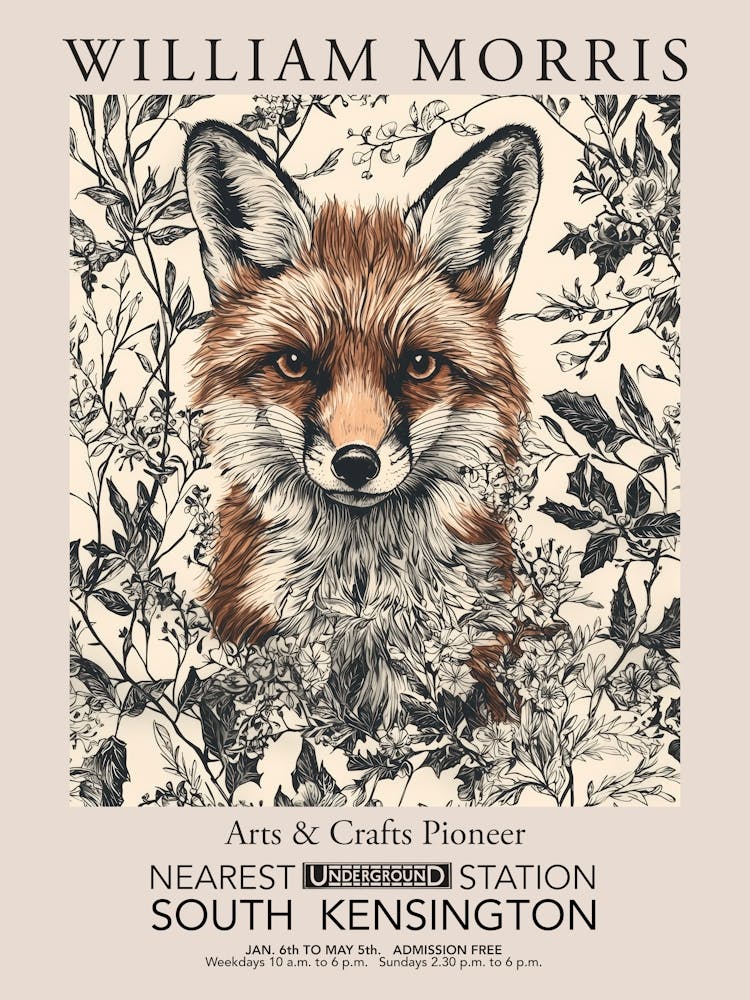 William Morris Prints Fox Line Flowers Christmas Gift Winter Vintage