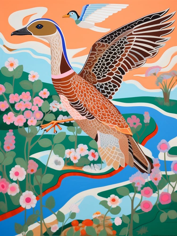 Maximalist Bird Painting Wood Duck 1