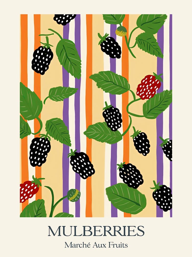 Marche Aux Fruits Mulberries Fruit Summer Illustration 2