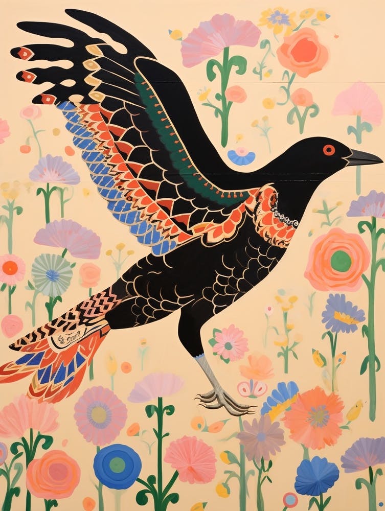 Maximalist Bird Painting Raven 1