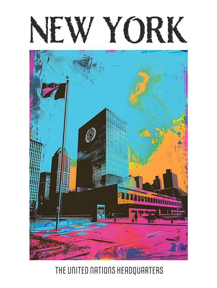 The United Nations Headquarters New York Colourful Silkscreen Illustration 4 Poster