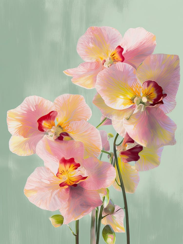 Orchids Flowers Acrylic Painting In Pastel Colours 9