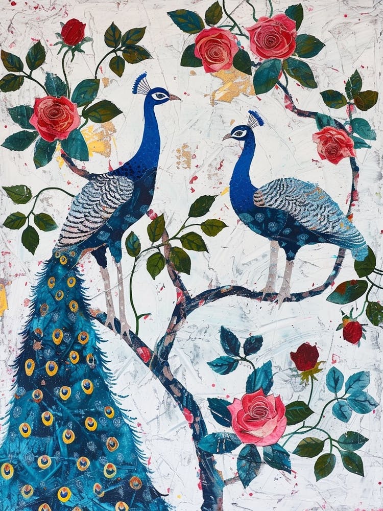 Paon Avec Les Roses Peinture 4